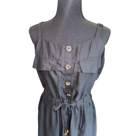 NWT Blush Black Button-Front Sleeveless Dress Bib Overall Drawstring Plus Sz 1X - Picture 2 of 9